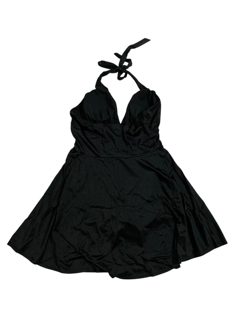 Popilush Halter Deep V Built-In Shapewear Mini Dress Women's XL Black Skater NWT